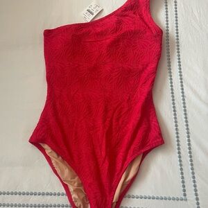 J. Crew Factory One-Shoulder Red Swimsuit